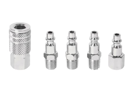 Set (5) of couplings and quick connectors in chromed steel